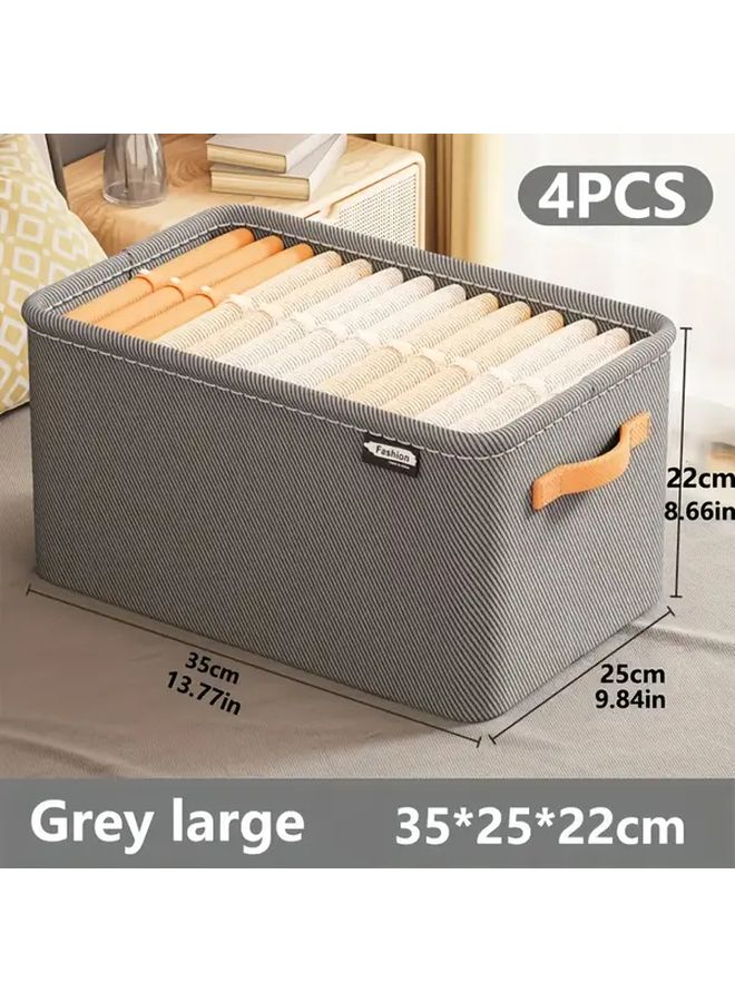 Gray 4 Piece Fabric Storage Baskets With Handles For Clothes Towels Toys Organizer - Image 3